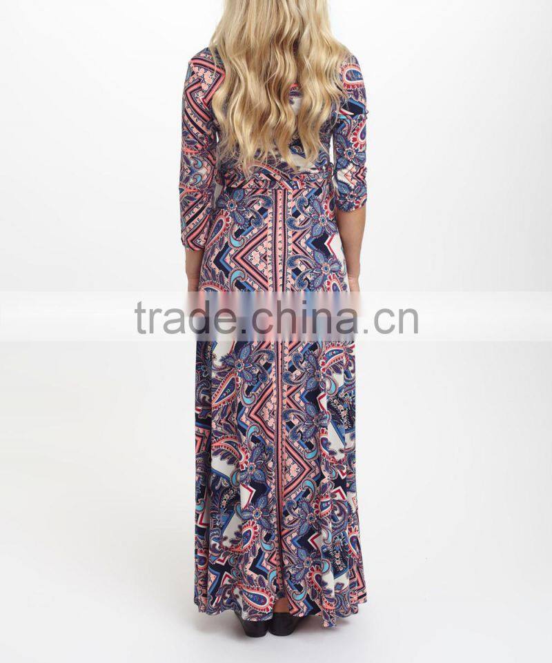 New Arrivals Maternity Dresses With Navy And Red Paisley Tie-Waist Maternity Maxi Dress Fashion Women Clothes WD80817-21