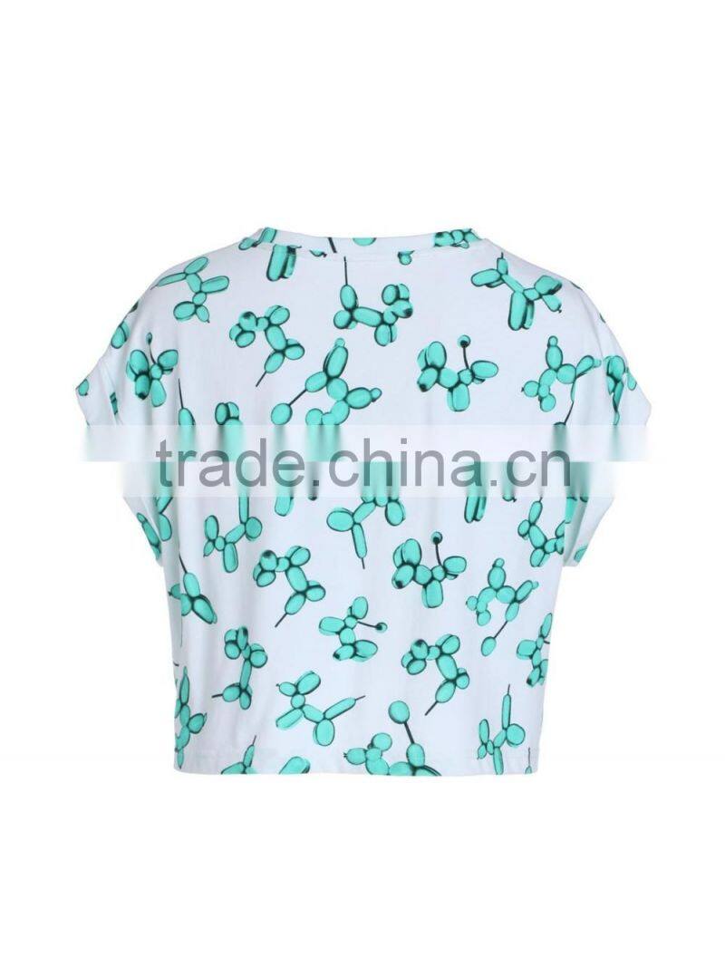 Women's Fashion Cartoon Printing 100% Cotton Loose Short T Shirt Tops