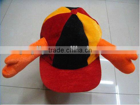 Factory outlets Lovely Cheap comb plush hat woven paper lining World Cup Carnival hat With ear Carnival Football Hat