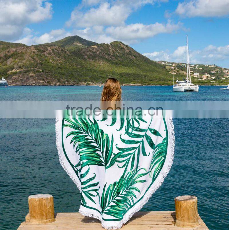 Custom Printed Round Digital Stamp High Quality 150CM Diameter Velour Beach Towel