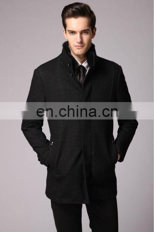 On Sale Fashionable Mens Cashmere Coats Black with Fur Trimed