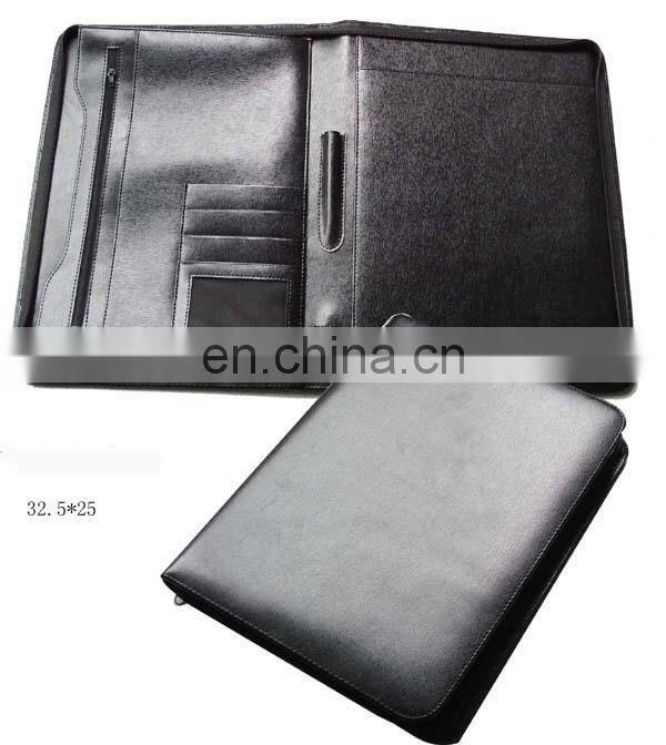 100% PU A4 Zippered Leather Portfolio Folder