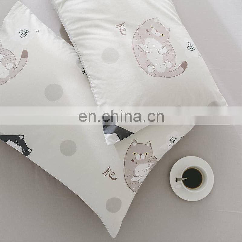 i@home 100% cotton bedding linen modern bed sets linen sheets duvet cover with cat cartoon delicate pattern for living room