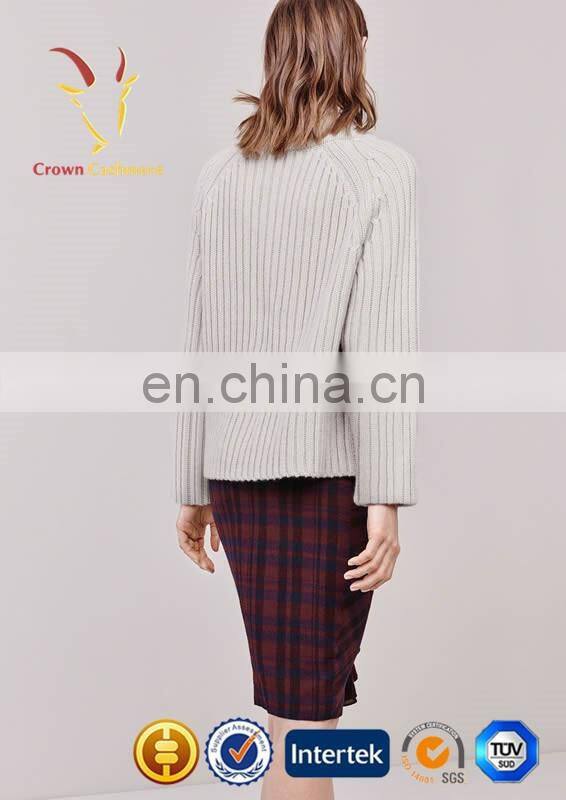 Ribbed Merino Wool Clothing Pullover Sweater for Lady