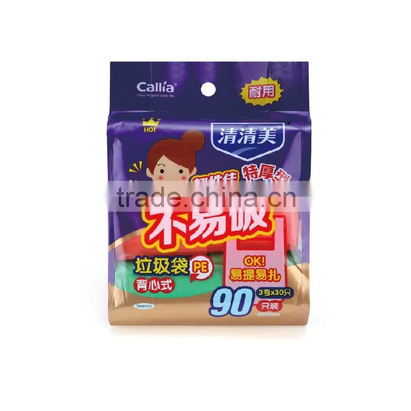 Customized high quality PE plastic garbage bags T-shirt bags on roll