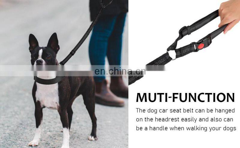 Dog Seat Belt Adjustable Durable Car Seat Belt Reflective Elastic Nylon Bungee Connect Dog Harness in Vehicle Travel Strap Leads