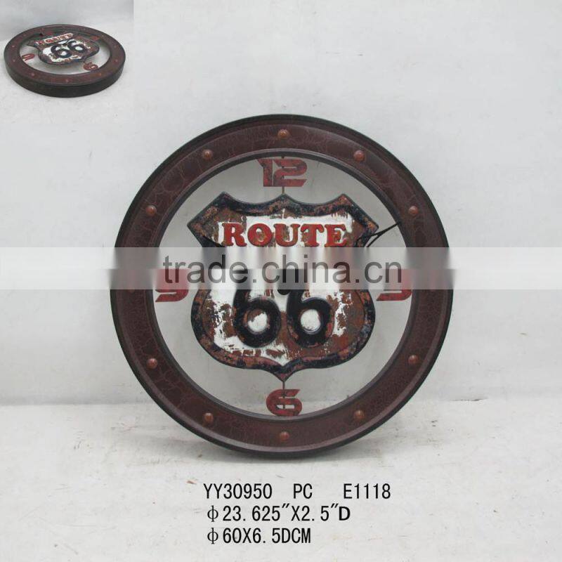 rustic 66 design metal clock, round clock