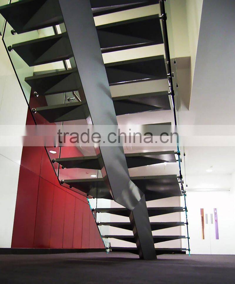 N119 Creater House Wood Glass Stairs, Manufacturer Customied Glass Staircase, Hot Sale Straight Floating Glass Wood Stairs