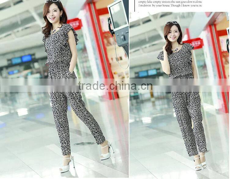 Show thin printed chiffon jumpsuits summer clothes pants female leisure trousers