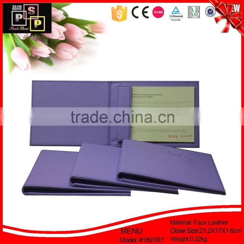 China best selling custom hotel leather waterproof menu book