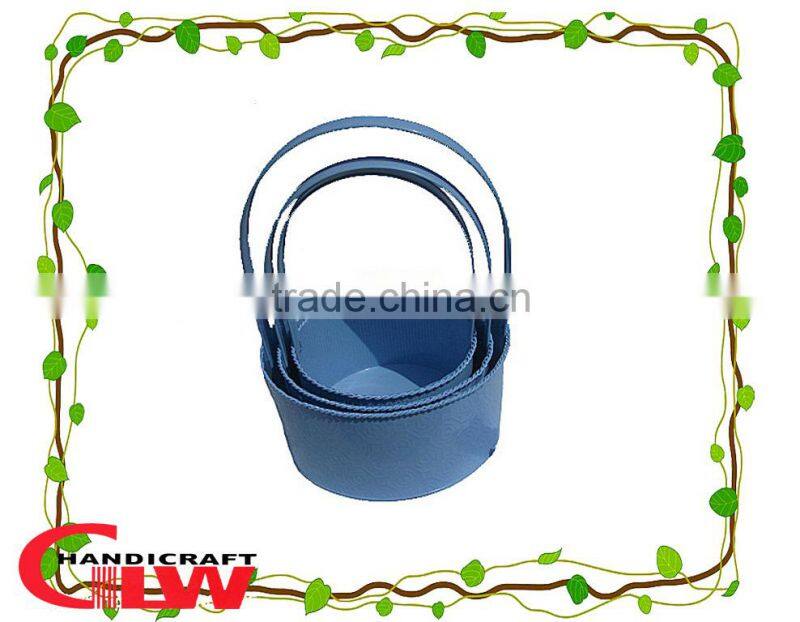 set of 3 handmade and durable, circular shaped home storage buckets with handle and pattern