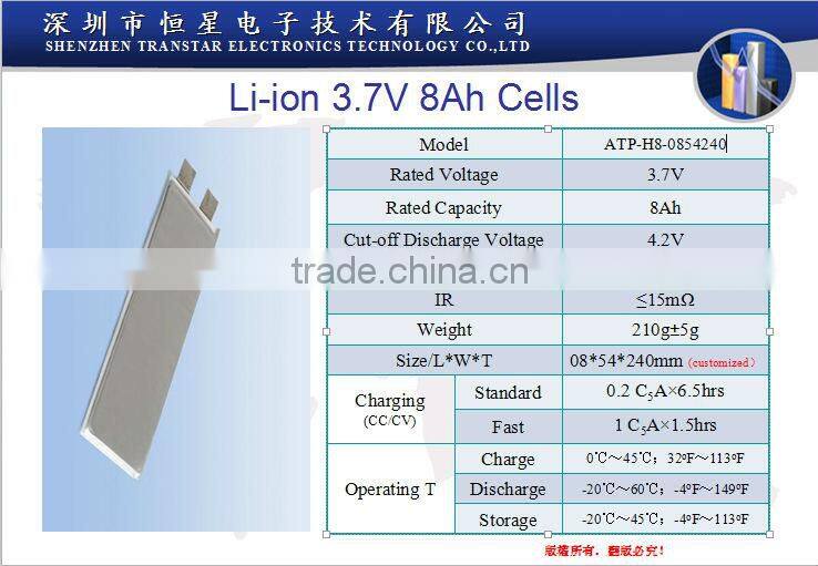 Wholesale Lipo battery 8Ah / Prismatic 8Ah Lithium ion Battery