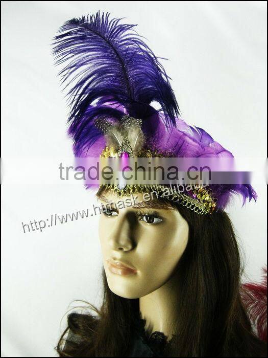Hot Sale Purple Dance Headwear Carnival Headpiece Tiaras Indian Feather Headdress