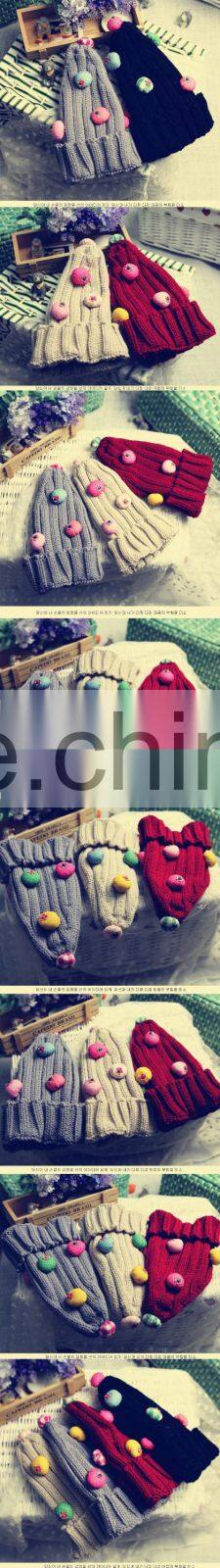 Newest Cute Colorful Balls Spread Children Kids Plain Knitting Hat Winter