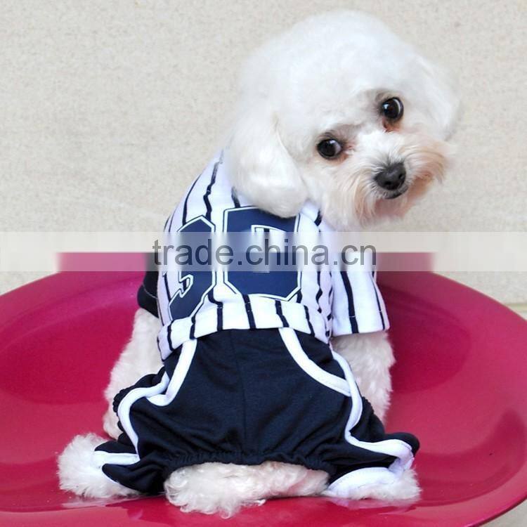 Fashion pet baseball uniform black and white vertical striped dog tracksuit