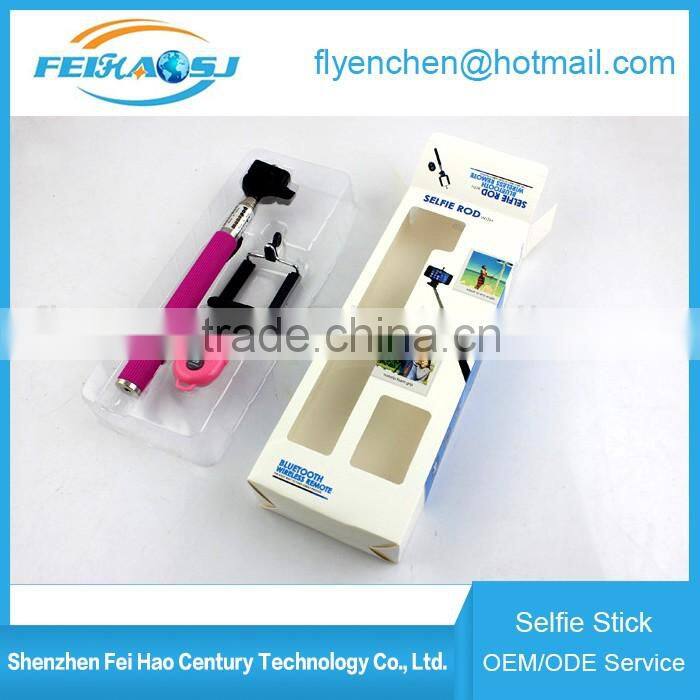 Bluetooth wireless mobile phone selfie stick monopod with retail packaging for iphone, for samsung