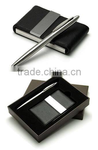 Fancy Promotional Card Holder With Pen Leather Gift Set