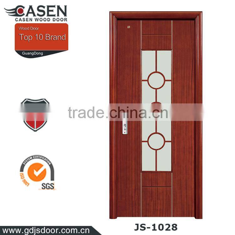 Economic interior teak veneer wood glass door design