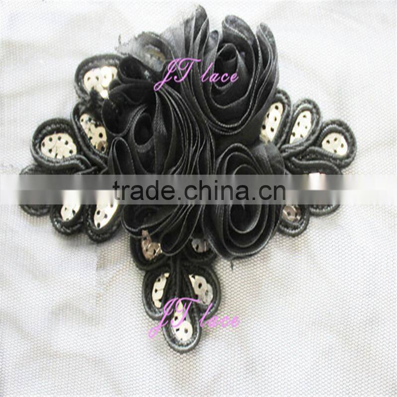 Chiffon Flower and Silver Leaf Sequin Flower Applique - DIY Flower Headbands - Bridal Applique