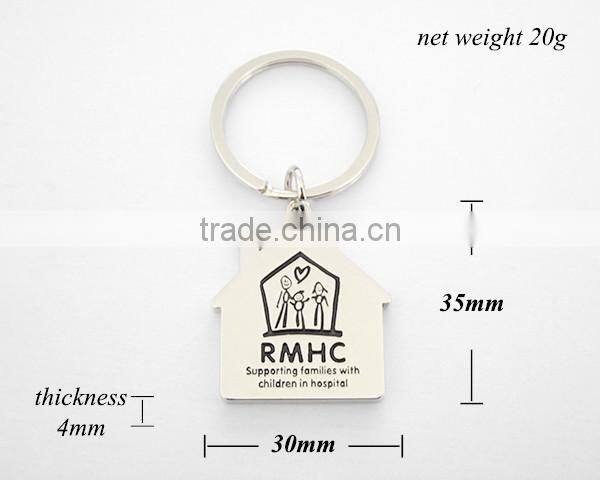 Public Good Souvenirs House Shape Engraved Logo Promotional Customized Metal House Key Ring