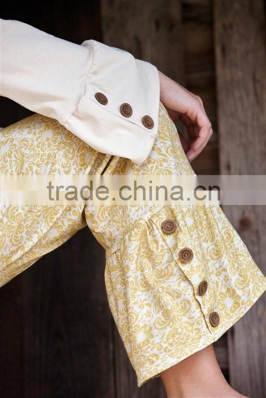 Mix color and buttons mother and daughter dress clothing sets with Printed fabric