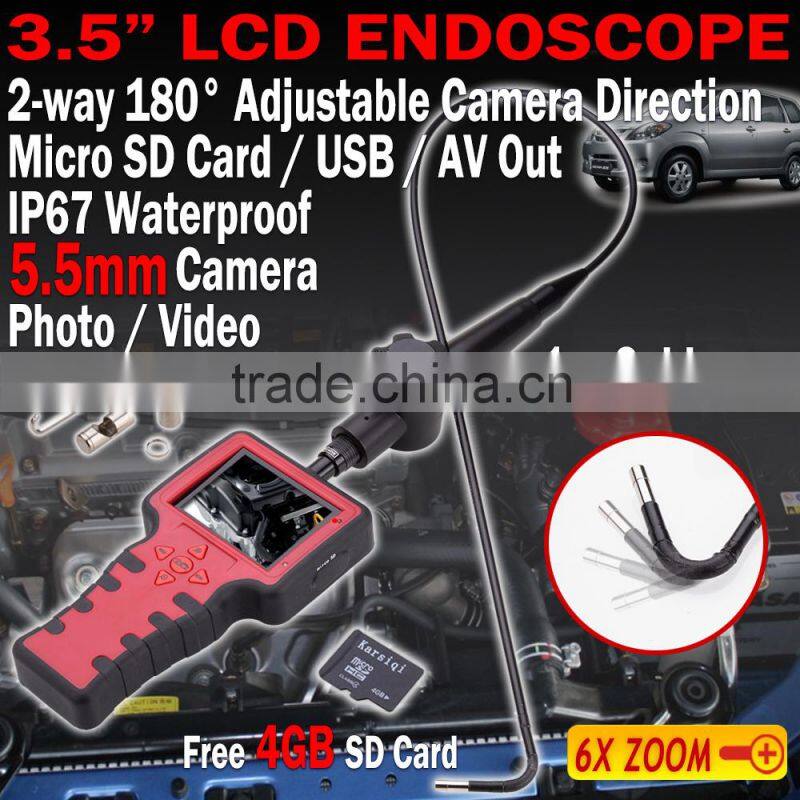 Recordable 3.5" 5.5mm Endoscope Borescope Zoom DVR 2 way 180 Adjust 1m Video Industrial Inspection Camera