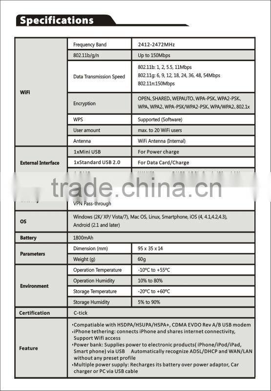hame MPR A1 mini usb wireless 3g 4g router with 1800mAh power bank