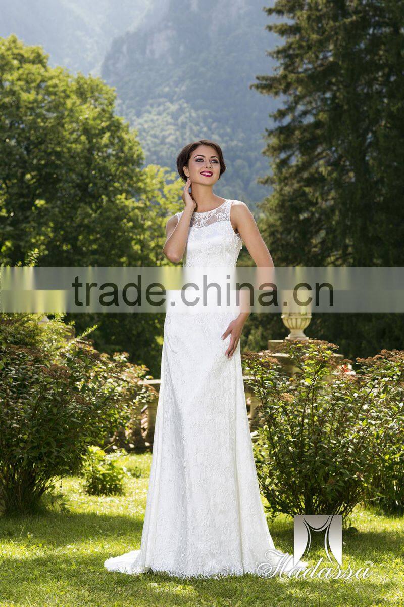 Strait eyelash lace WEDDING DRESS with beaded corset