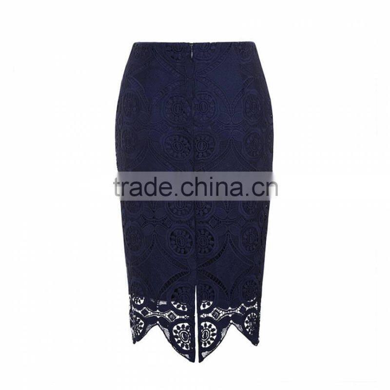 China wholesale fashion style crotchet lace midi women skirt