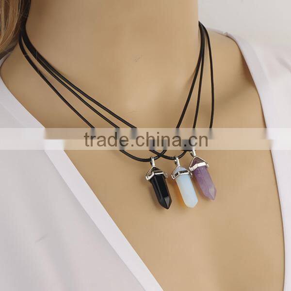 vial pendant blue stone leather choker necklace for women