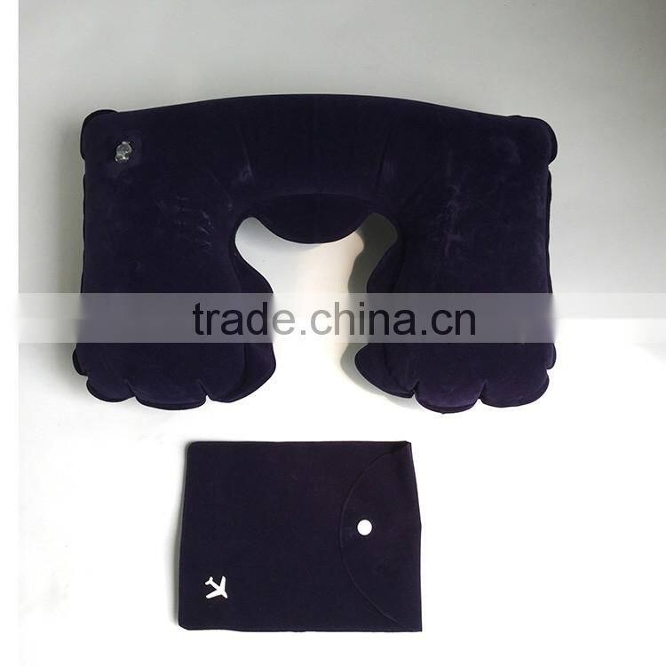 high quality printing black inflatable u-shape neck travel pillow