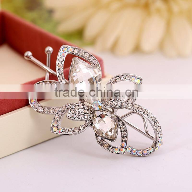 Women Fashion Chic Clear Crystal Inlaid Clover Hairpin Hair Clip Hot clip