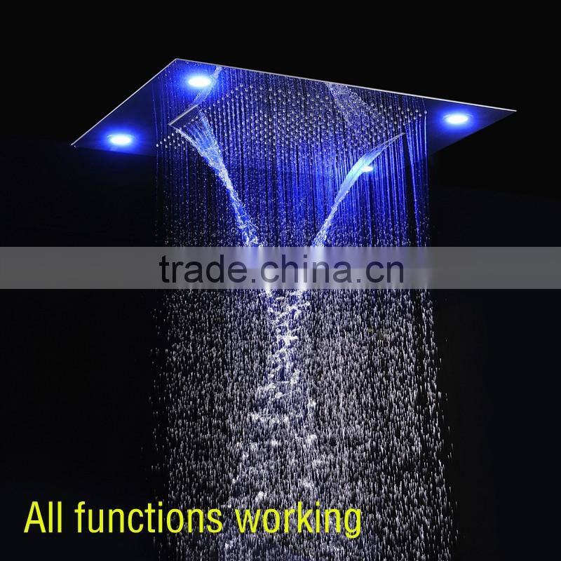 Wholesale modern LED ceiling shower set rainfall waterfall shower head hot cold high flow bath shower mixer bathroom accessories