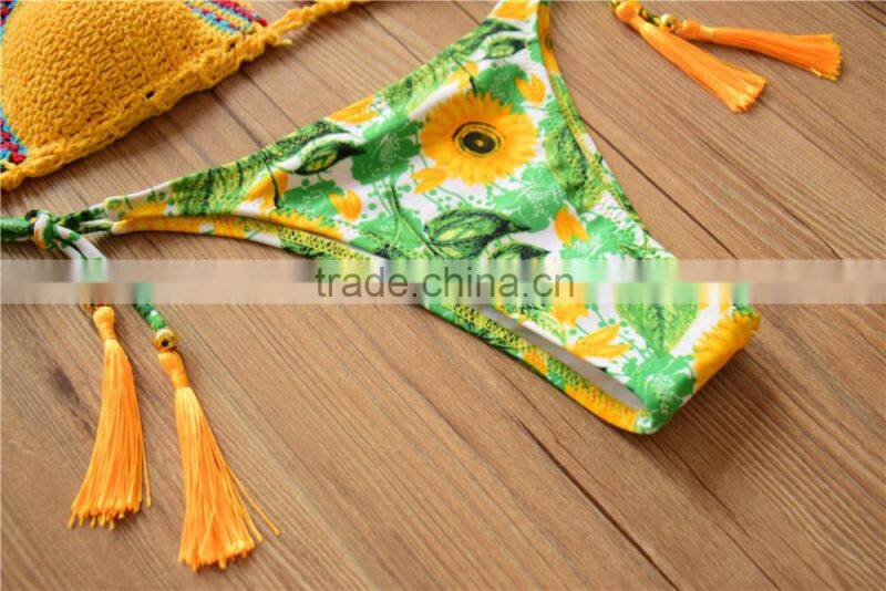Handmade Crochet Bikini low price . hot sexy Bikini with print bottom