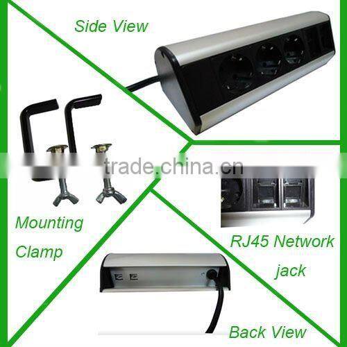 Fused horizontal mount UK desktop pdu with clamp