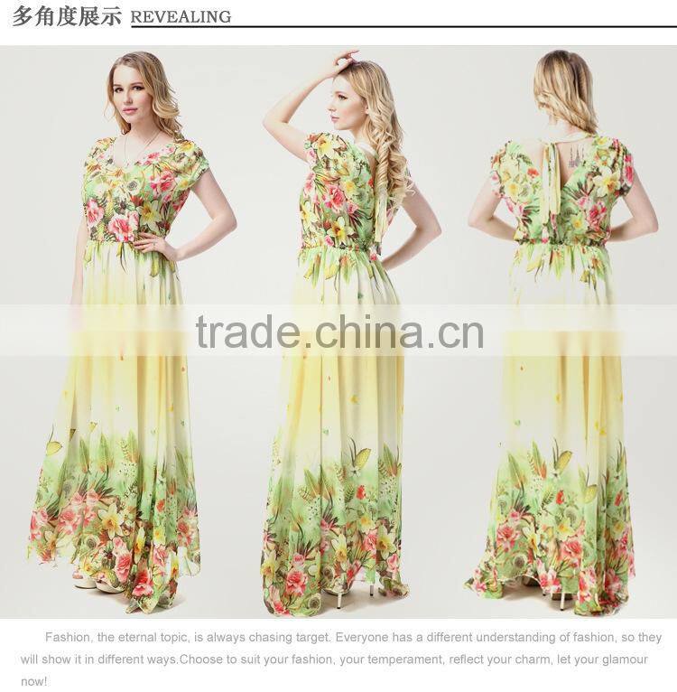 2016 new European women's Beach Resort plus size slim Chiffon Dress
