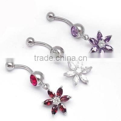 6 Petals CZ Flower Dangling Navel Ring