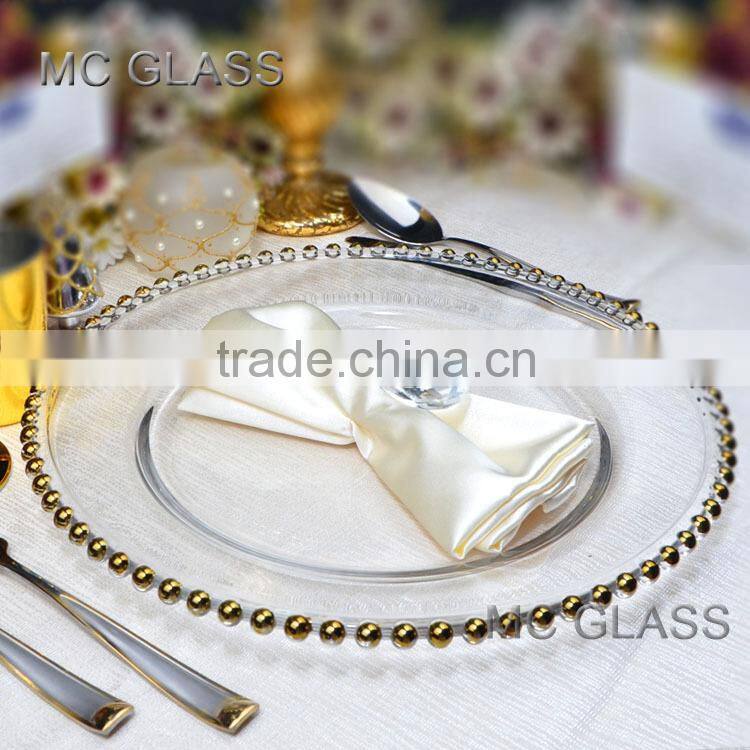 Cheap Wholesale Wedding Gold Silver Glass Beaded Charger Plates