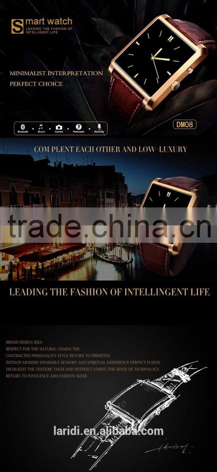 2015 New arrived smartwatch DM08 Smart watch with bluetooth podemeter heart rate monitor and many functions