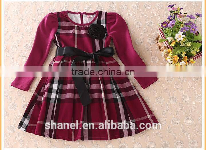 New arrival 2015 Autumn/Winter long sleeve girls plaid dress princess dress