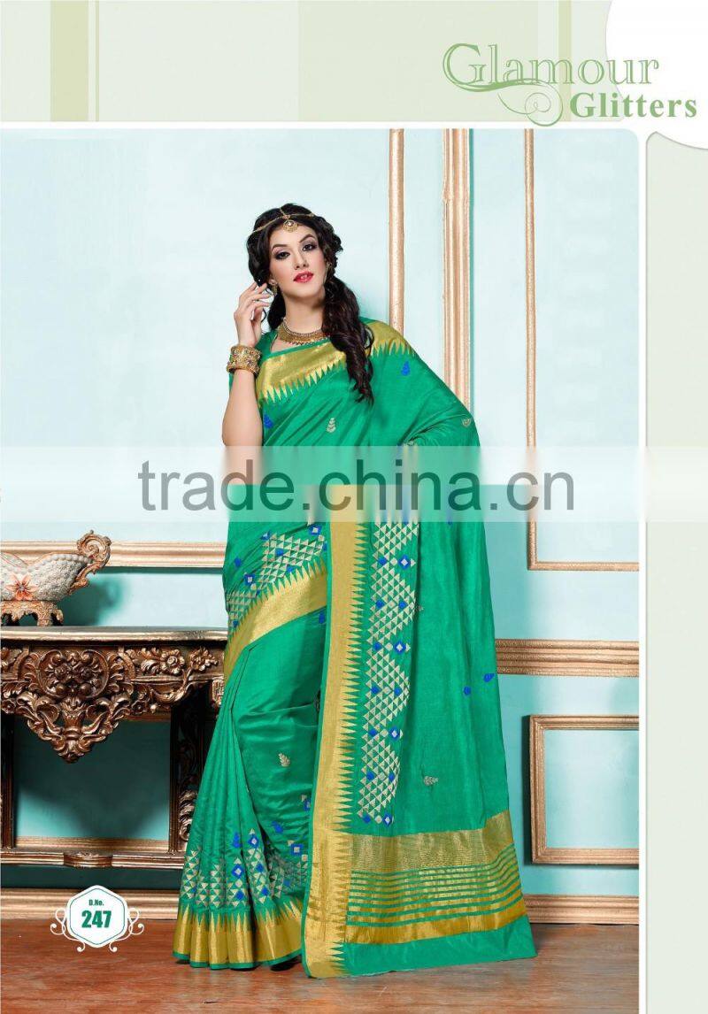 Radiant Cream Dhupion Silk Saree/famous indian saree designers