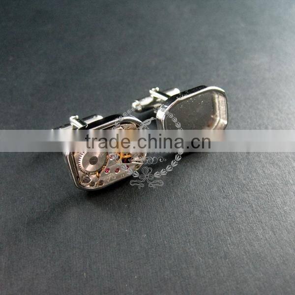 14x19mm setting size steam punk watch movement silver DIY base tray French cufflink supplies cuff link findings 1500026