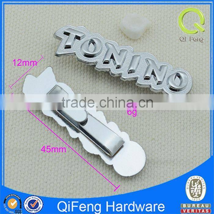 Q-3805 custom handbag metal tags silver unblemished logo plate