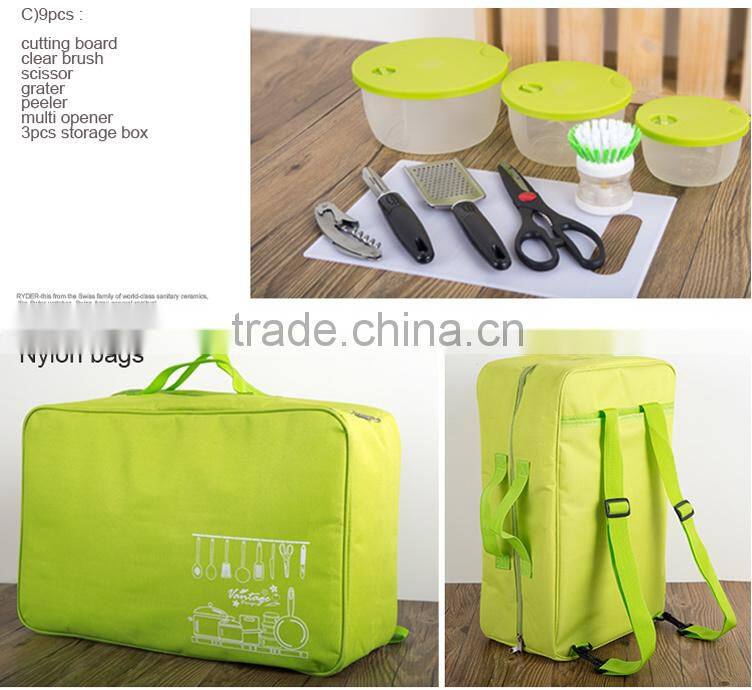 2015 new design 23pcs stainless steel camping set/kitchen set/handbag/backpack