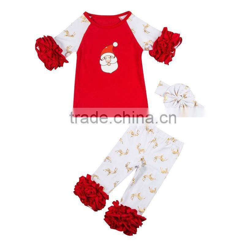 2016 new fashion children wear christmas raglan shirts baby girls wholesale icing ruffle shirt boutique outfits