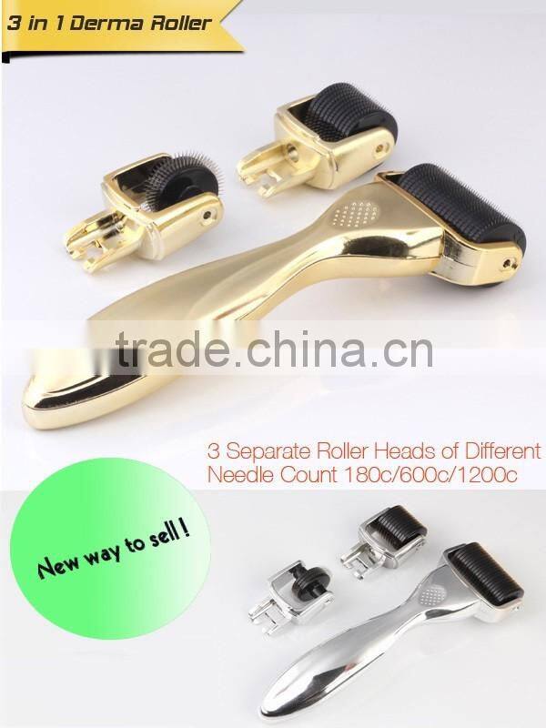 Womens facial hair removal skin caring equipment derma roller 3 in 1 changable heads