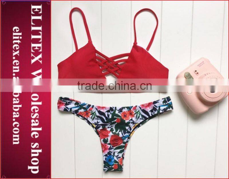 2017 Newest reversible green and dark blue sexy print swimwear swimsuit CK359
