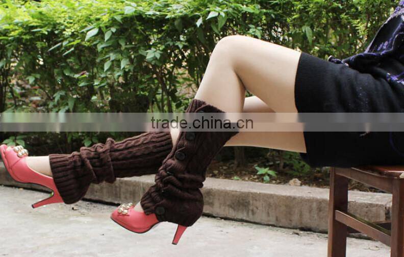 Korean Fashion New Buttons Down Fastening Keep Warm Knitted Gaiters Loose Wool Leg Guard Boot Cuffs Socks Knit Leg Warmers