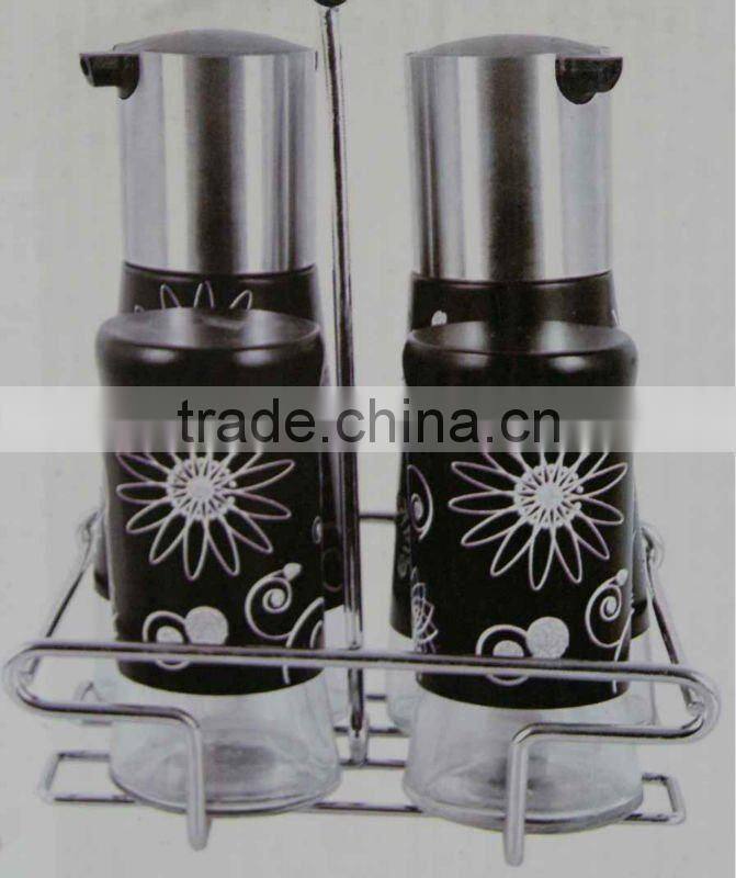2pcs steel glass oil-vinegar-salt-pepper bottle set