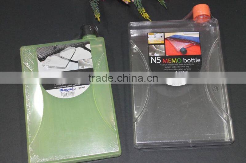 A5 850ml flat transparent memo plastic water bottle, N5 1000ml flat transparent memo water bottle